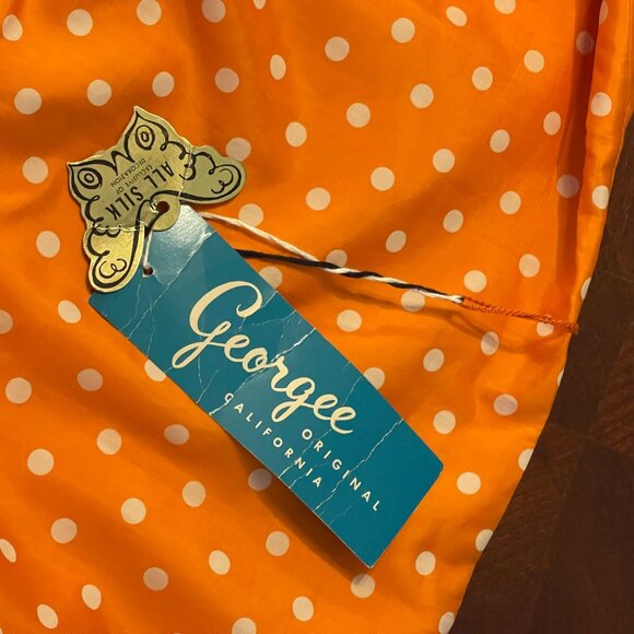 vintage Orange and white Polka Dot 100% Silk Dress Size 18 Sleeveless - Picture 5 of 8